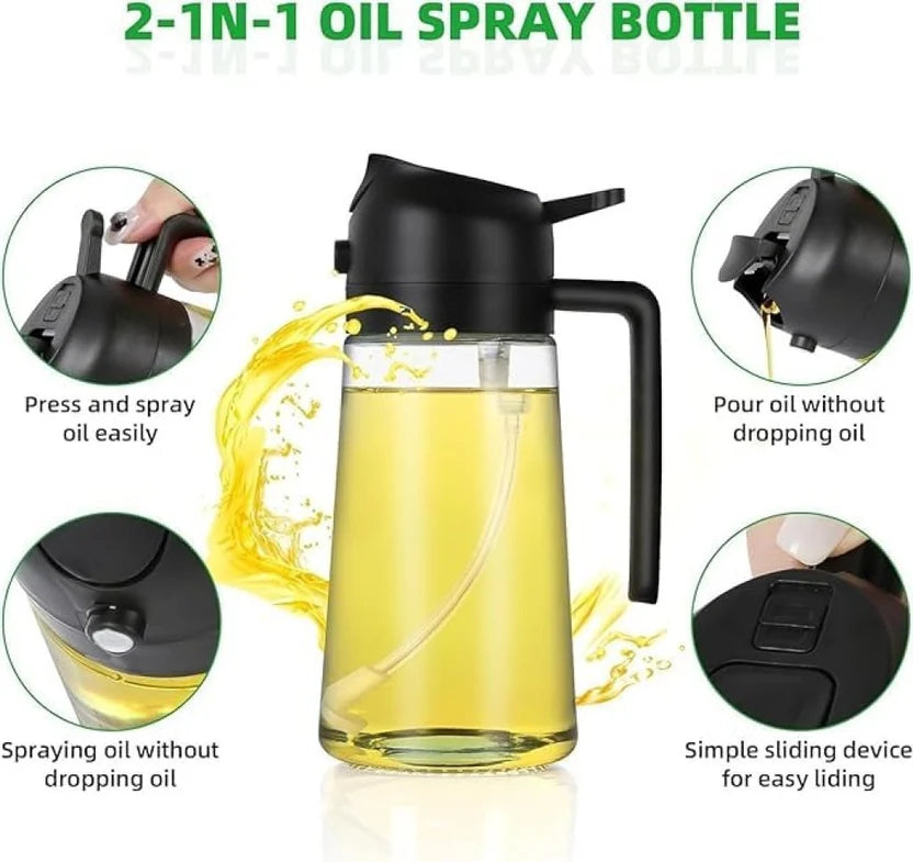 2-in-1 Oil Dispenser Bottle with Spray – Glass Kitchen Oil Sprayer