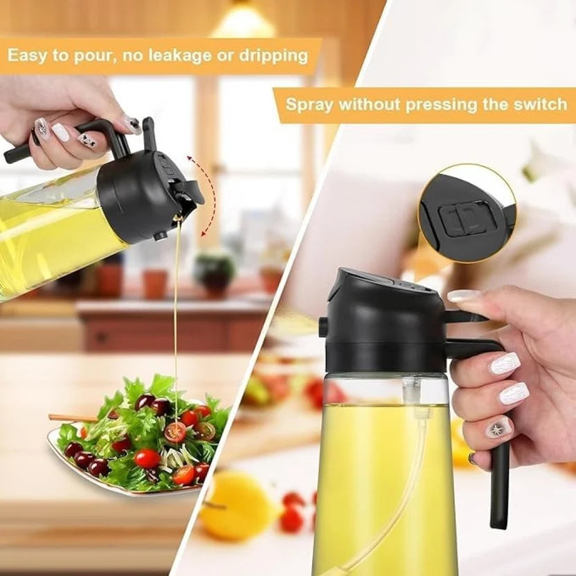 2-in-1 Oil Dispenser Bottle with Spray – Glass Kitchen Oil Sprayer