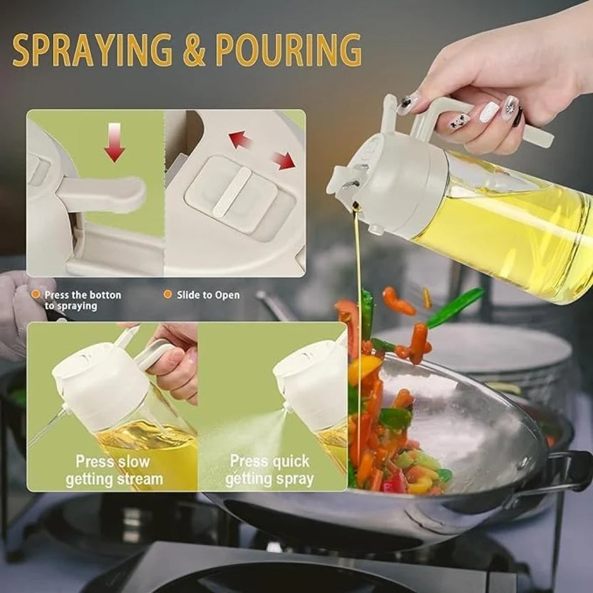 2-in-1 Oil Dispenser Bottle with Spray – Glass Kitchen Oil Sprayer