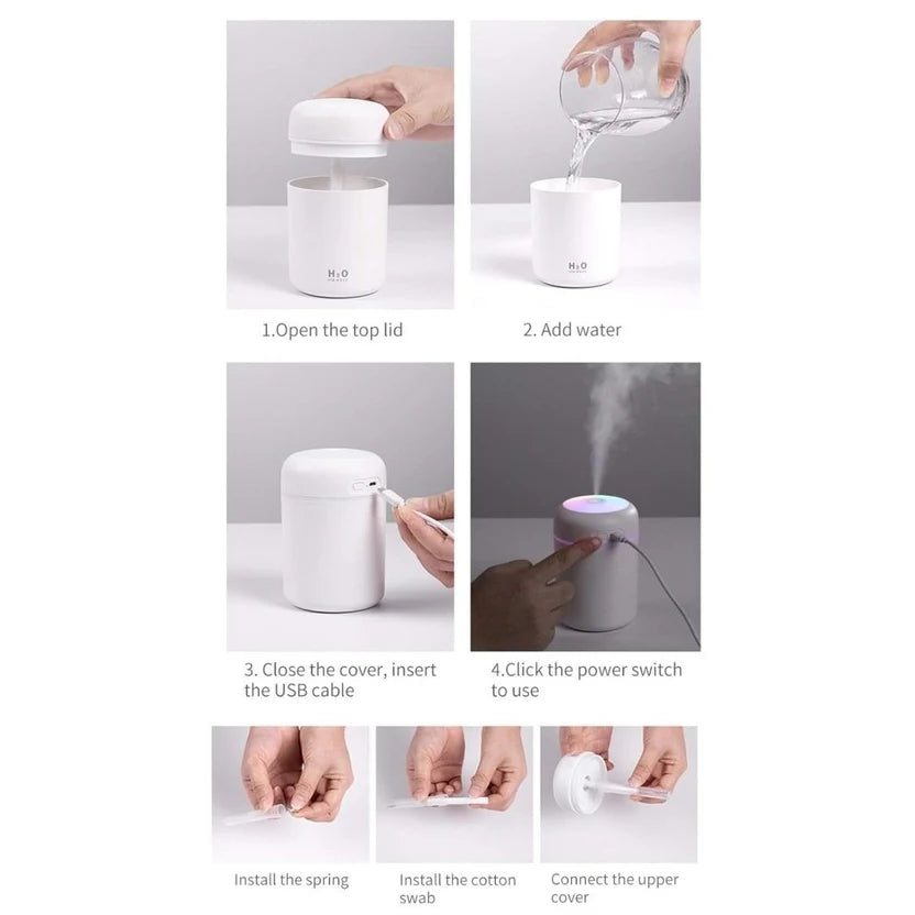 H2O Portable Mini USB Humidifier with LED Night Light