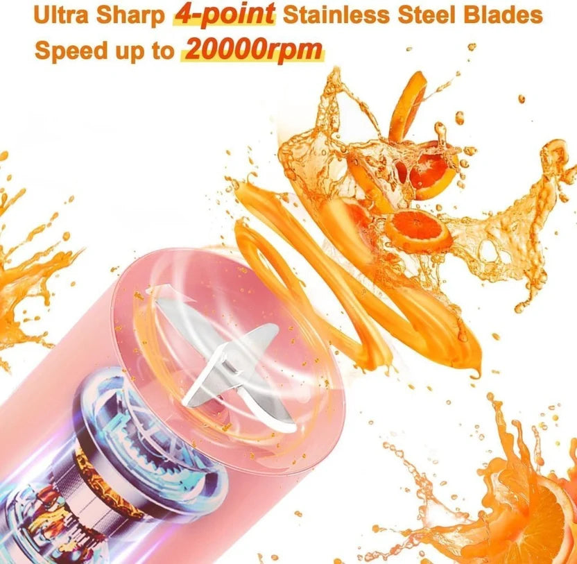 Portable Mini Blender Bottle 320ml – USB Rechargeable 6-Blade Juicer