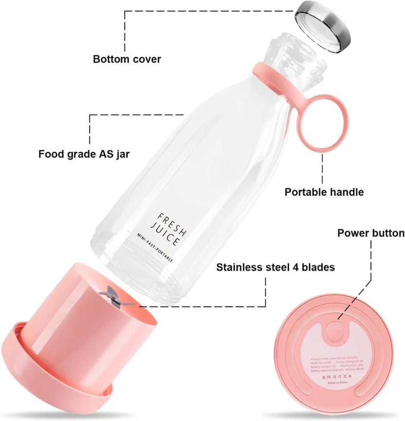 Portable Mini Blender Bottle 320ml – USB Rechargeable 6-Blade Juicer